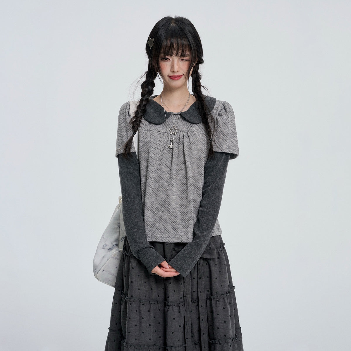 VEEMIX_Polka_Dot_Layered_Fake_Two_Piece_Women's_Long_Sleeve_T-shirts_1086150648222_MISSTT
