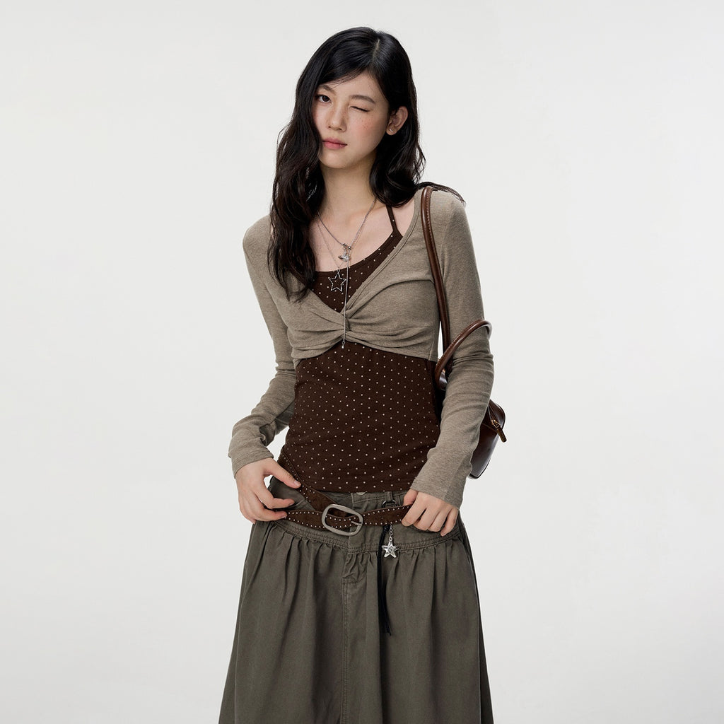VEEMIX_Polka_Dot_Mock_Layer_Twist_Slim_Fit_Women's_Cotton_Long_Sleeve_T-shirts_1071650611002_MISSTT
