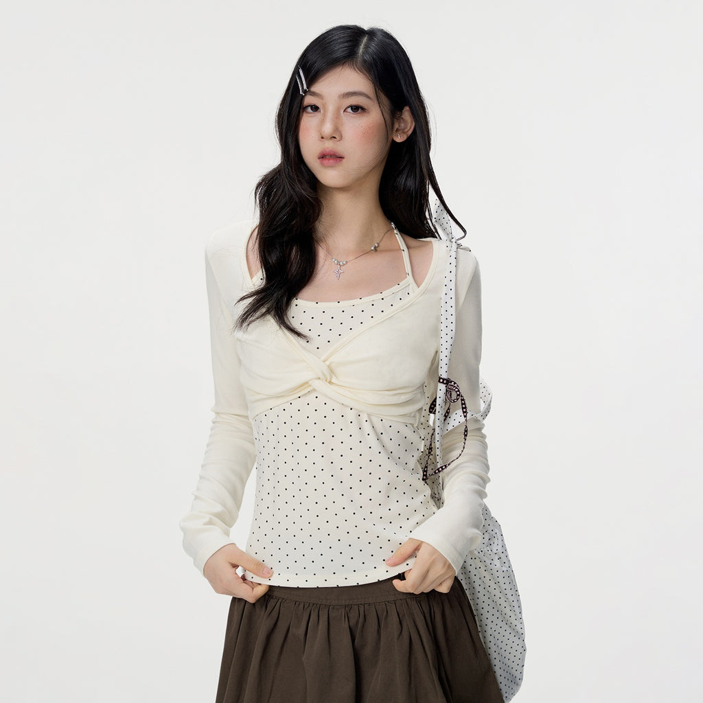 VEEMIX_Polka_Dot_Mock_Layer_Twist_Slim_Fit_Women's_Cotton_Long_Sleeve_T-shirts_1071650611002_MISSTT