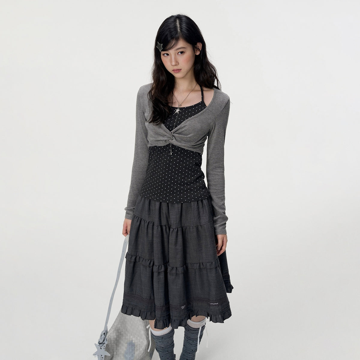 VEEMIX_Polka_Dot_Mock_Layer_Twist_Slim_Fit_Women's_Cotton_Long_Sleeve_T-shirts_1071650611002_MISSTT