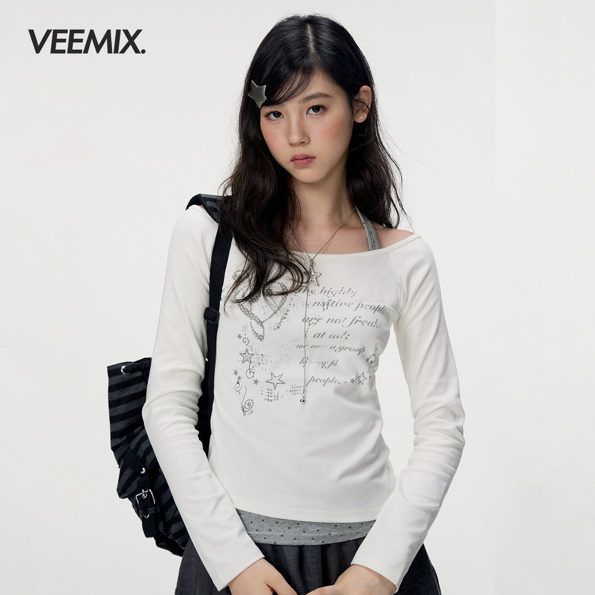 VEEMIX_Polka_Dot_Star_Print_Faux_Two_Piece_Off_Shoulder_Sweet_Women's_Long_Sleeve_T-shirts_1073721953770_MISSTT