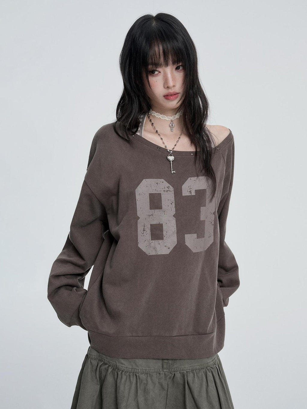 VEEMIX Print Halter Neck Faux Two Piece Long Sleeve Women's Cotton Sweatshirts