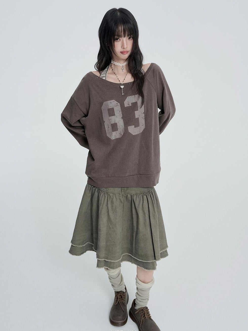 VEEMIX Print Halter Neck Faux Two Piece Long Sleeve Women's Cotton Sweatshirts