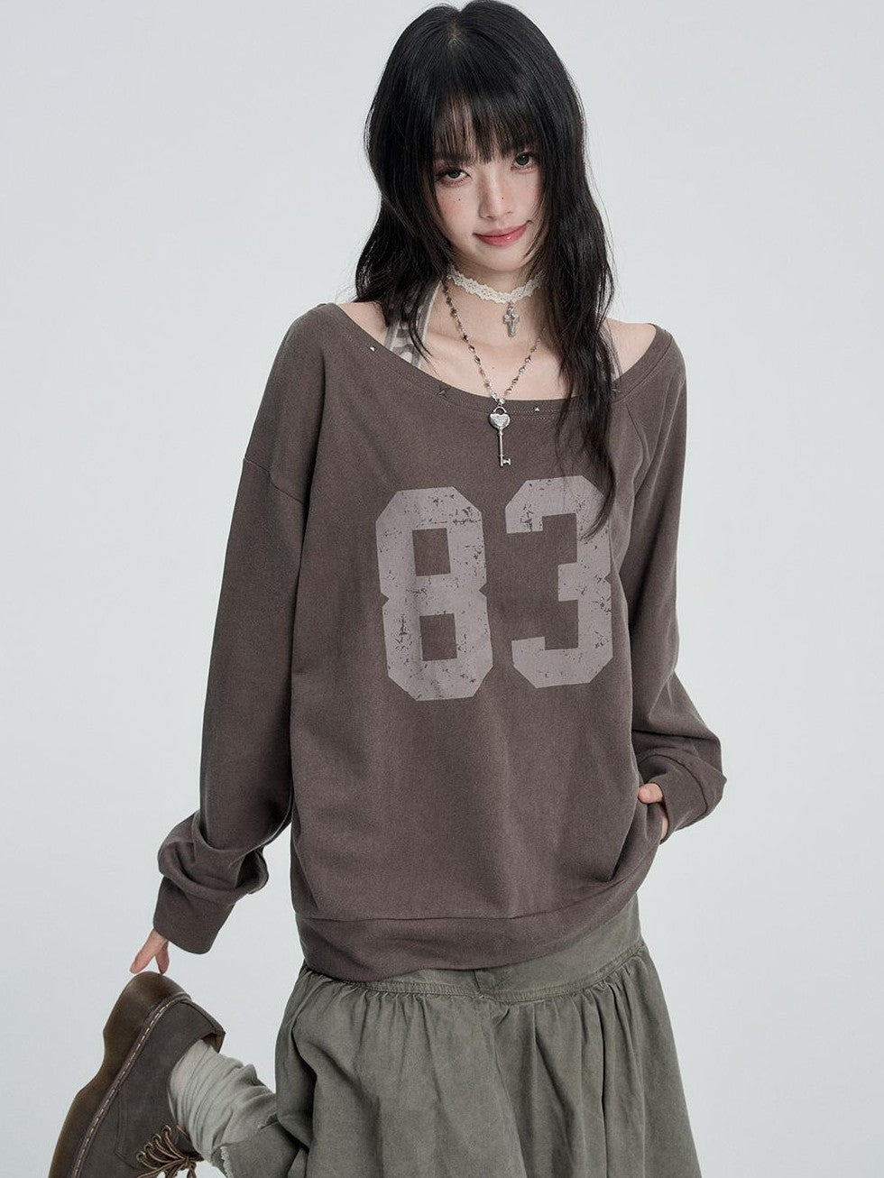 VEEMIX Print Halter Neck Faux Two Piece Long Sleeve Women's Cotton Sweatshirts