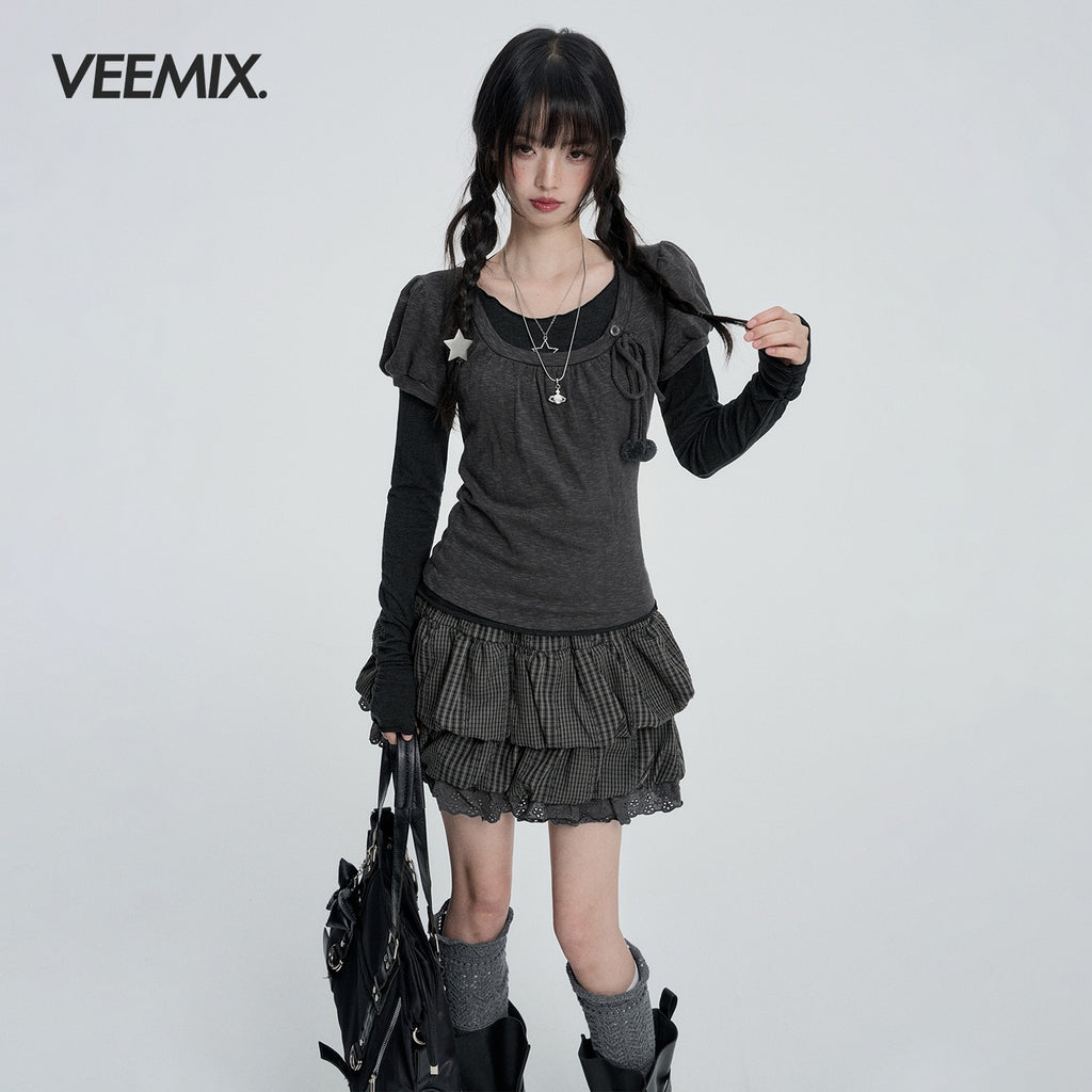 VEEMIX_Puff_Sleeve_Solid_Color_Two_Piece_Slim_Fit_Sweet_Women's_Cotton_Long_Sleeve_T-shirts_1082840811338_MISSTT