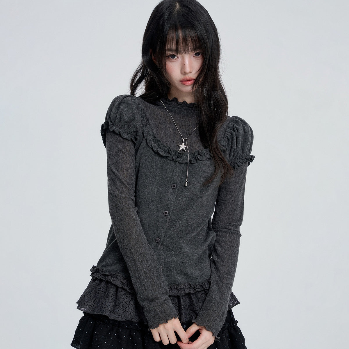 VEEMIX_Puff_Sleeve_Two_Piece_Color_Block_Round_Neck_Women's_Cotton_Long_Sleeve_T-shirts_1085822672745_MISSTT