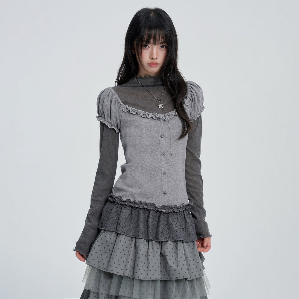 VEEMIX_Puff_Sleeve_Two_Piece_Color_Block_Round_Neck_Women's_Cotton_Long_Sleeve_T-shirts_1085822672745_MISSTT