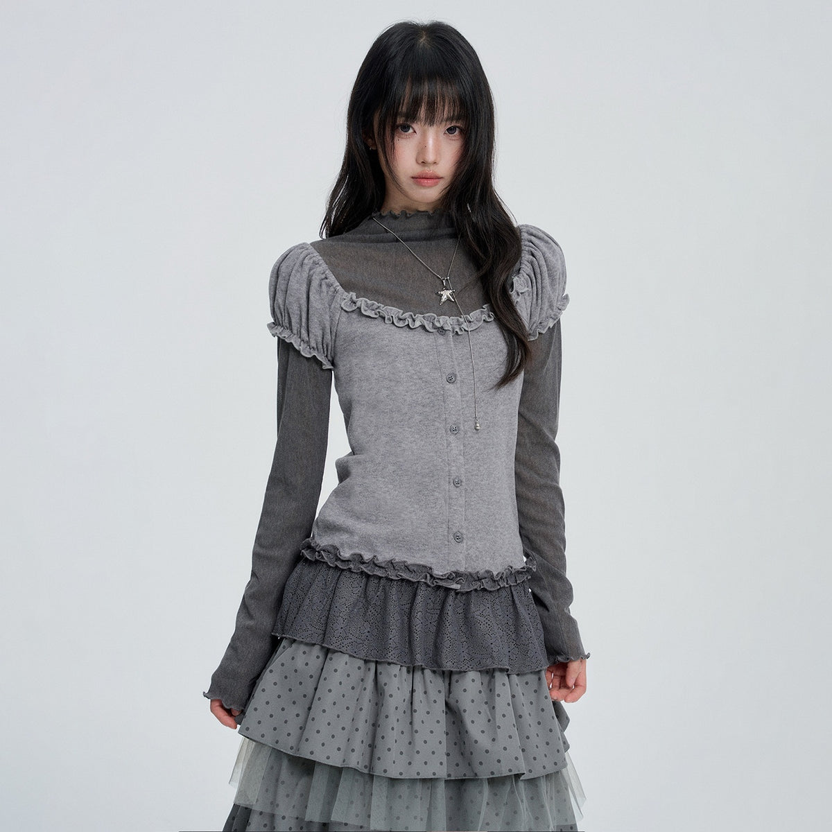 VEEMIX_Puff_Sleeve_Two_Piece_Color_Block_Round_Neck_Women's_Cotton_Long_Sleeve_T-shirts_1085822672745_MISSTT