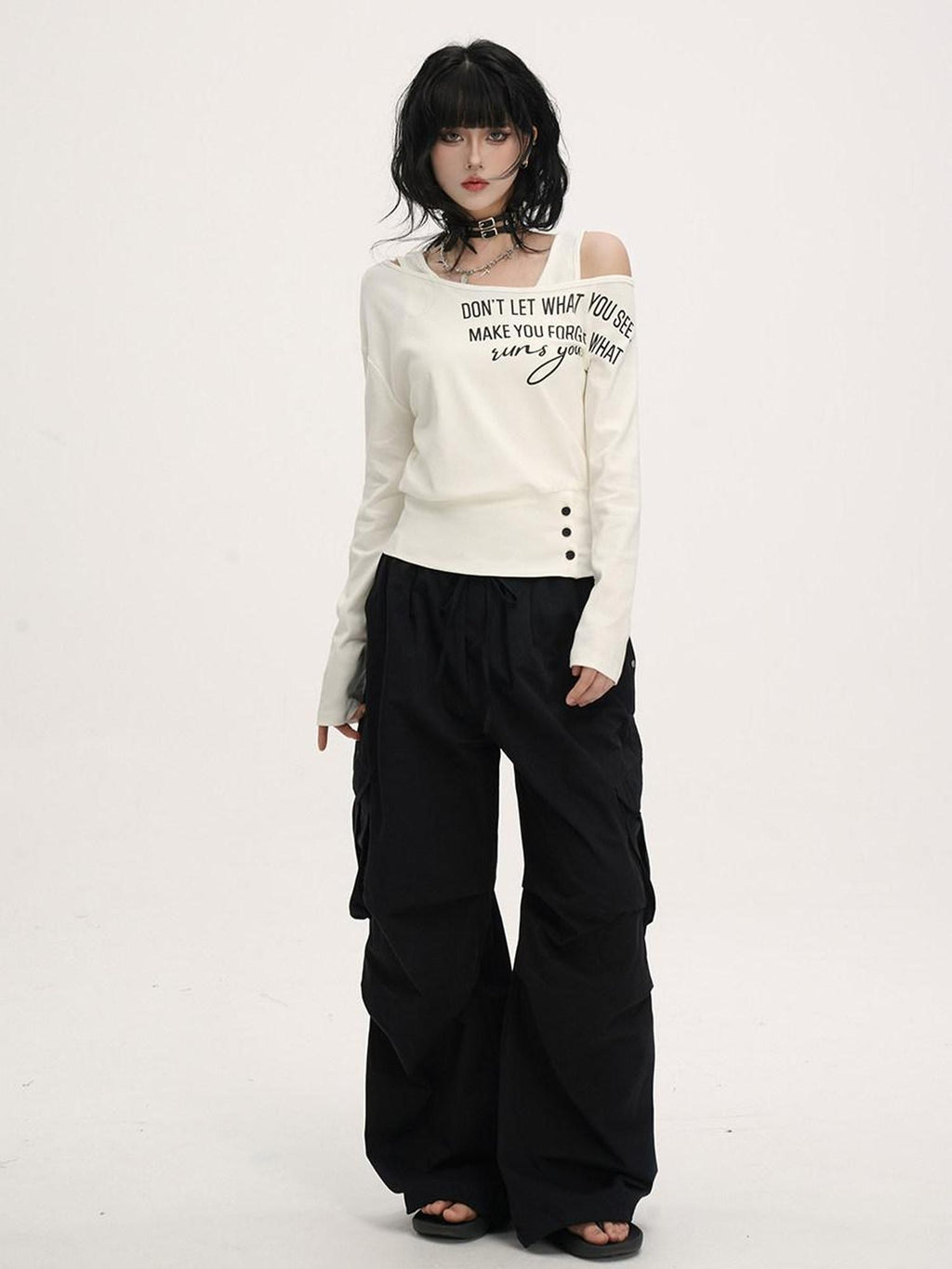 VEEMIX Relaxed Pleated Pocket Mid Low Waist Women's Other Fabric Cargo Pants