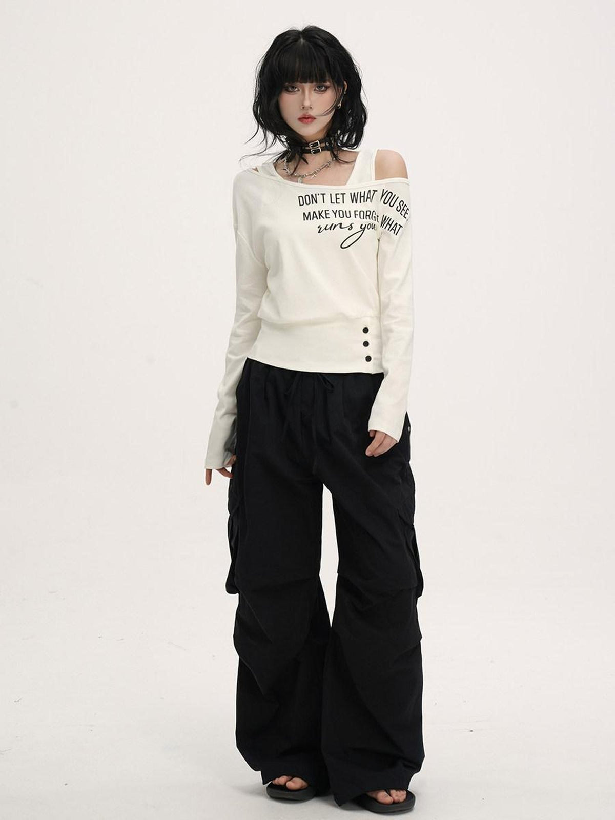 VEEMIX Relaxed Pleated Pocket Mid Low Waist Women's Other Fabric Cargo Pants