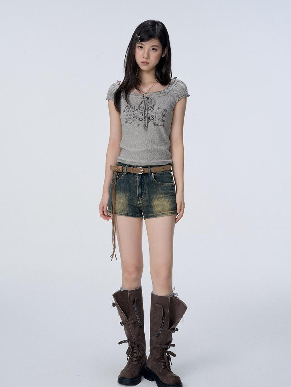 VEEMIX Retro Washed Distressed Women's Low Rise Slim Pocketed Zip Fly Denim Shorts
