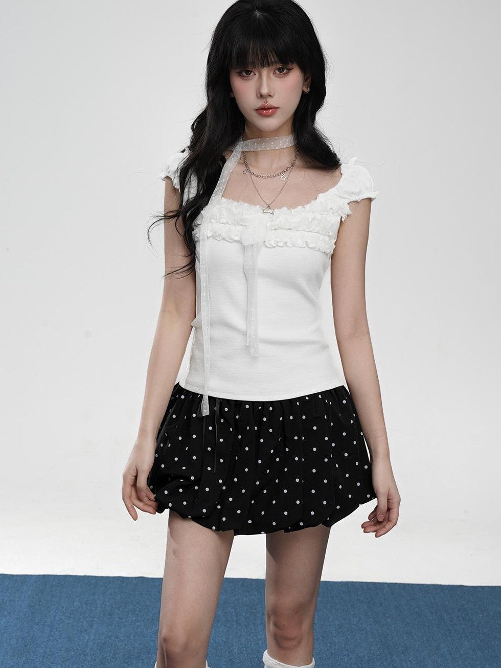 VEEMIX Ruched Lace Square Neck Slim Fit Cropped High Stretch Women's Cotton Tank Tops