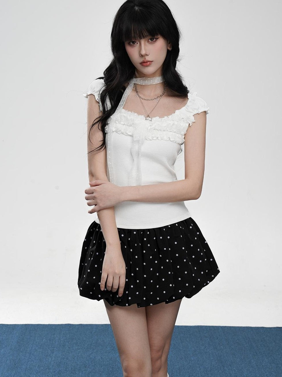 VEEMIX Ruched Lace Square Neck Slim Fit Cropped High Stretch Women's Cotton Tank Tops