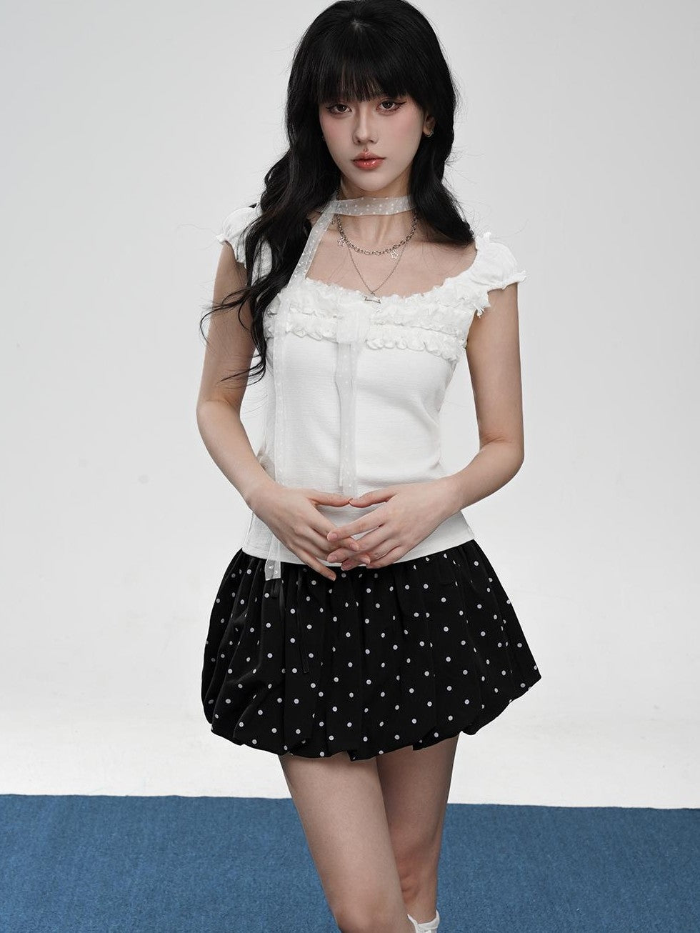 VEEMIX Ruched Lace Square Neck Slim Fit Cropped High Stretch Women's Cotton Tank Tops