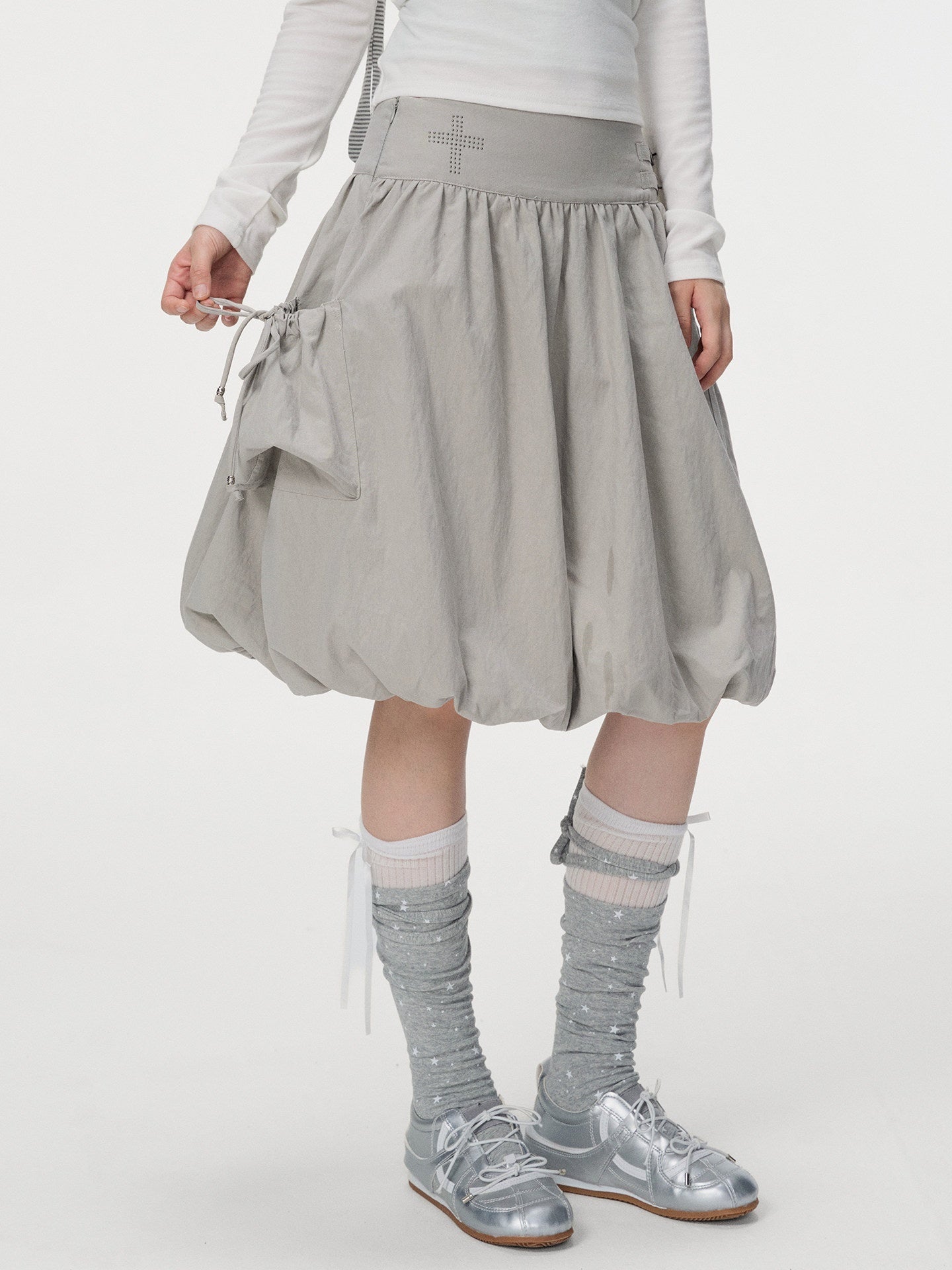 VEEMIX_Smoky_Gray_Beaded_Tie_Bubble_Hem_High_Waist_Women's_Cotton_Nylon_Midi_Skirts_1072689114294_MISSTT