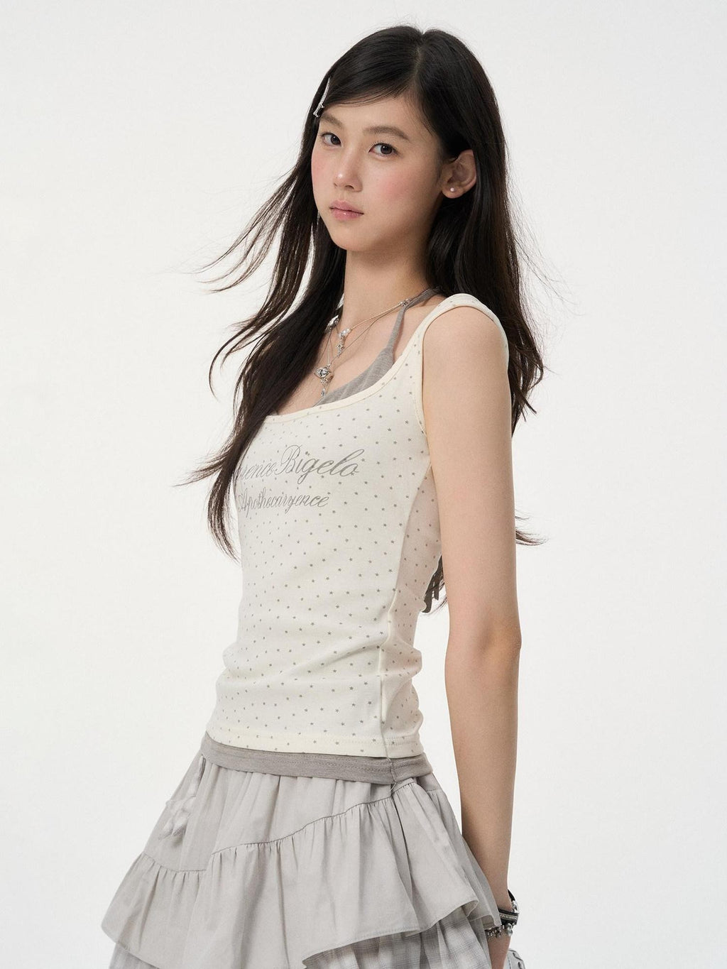 VEEMIX Star Print Halter Faux Two Piece Women's Cotton Blend Tank Tops