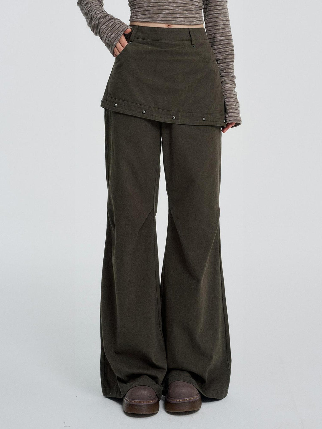 VEEMIX Street Style Studded Straight Leg Cotton Women's Wide-leg Jeans