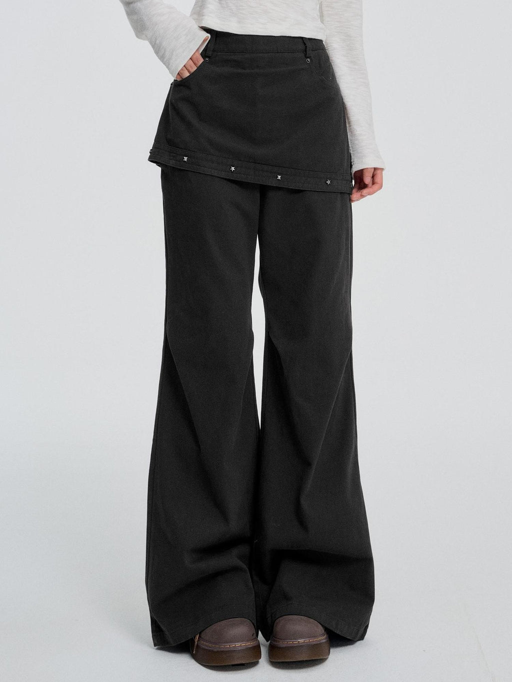 VEEMIX Street Style Studded Straight Leg Cotton Women's Wide-leg Jeans