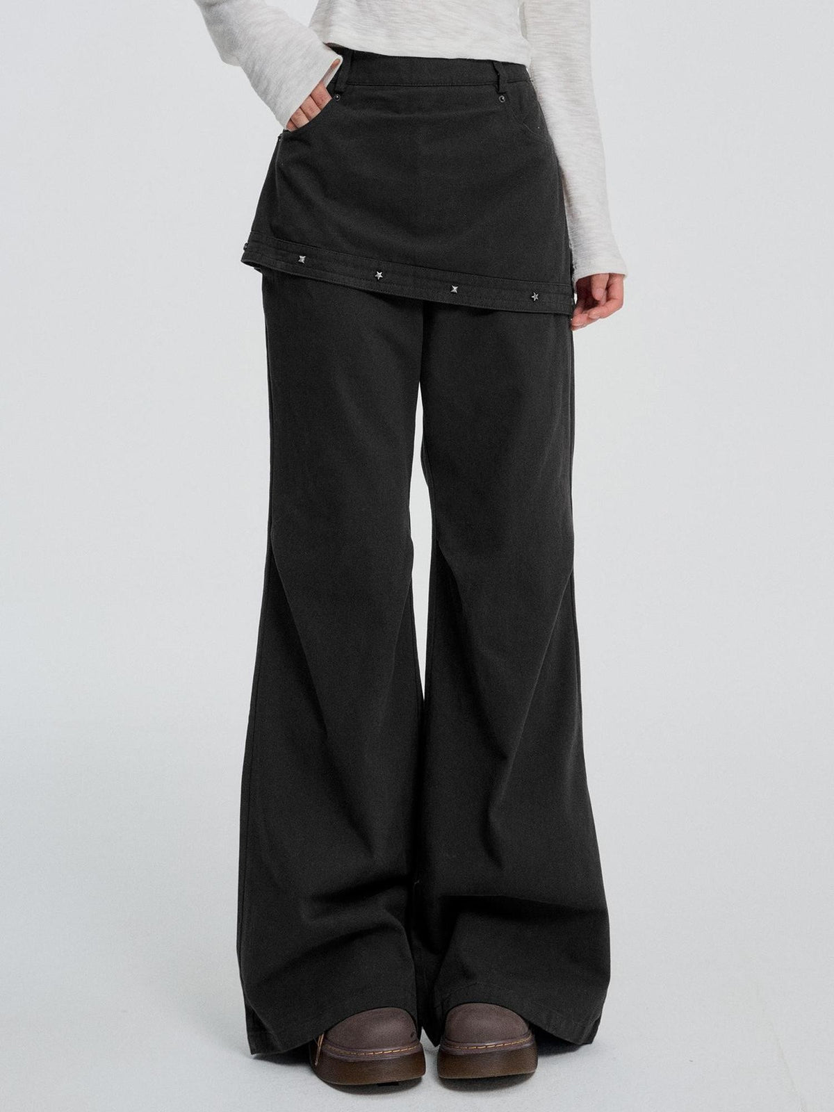 VEEMIX Street Style Studded Straight Leg Cotton Women's Wide-leg Jeans