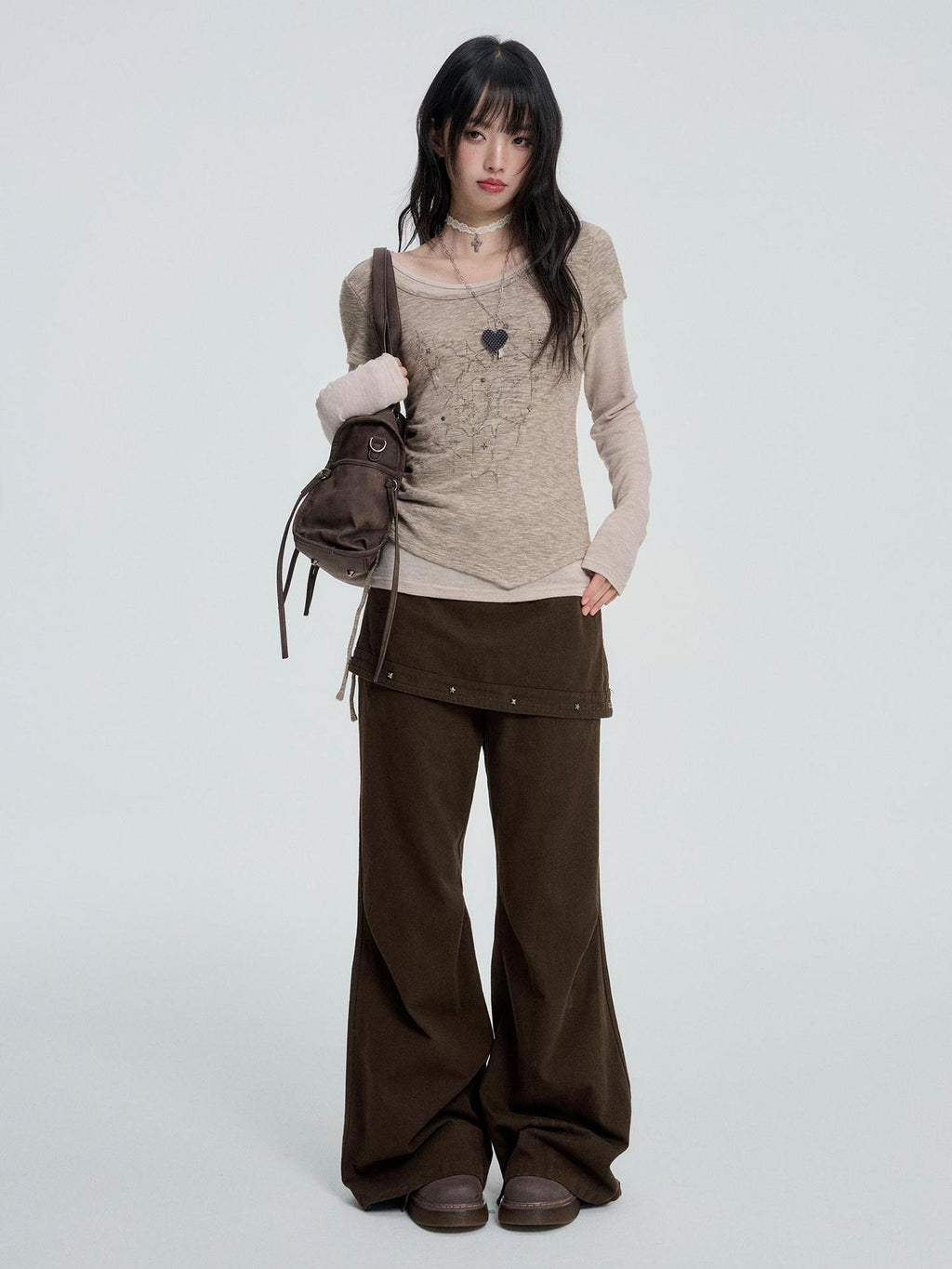VEEMIX Street Style Studded Straight Leg Cotton Women's Wide-leg Jeans