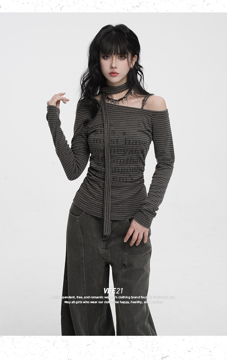 VEEMIX_Striped_Asymmetric_Off_Shoulder_Printed_Women's_Long_Sleeve_T-shirts_980537955964_MISSTT