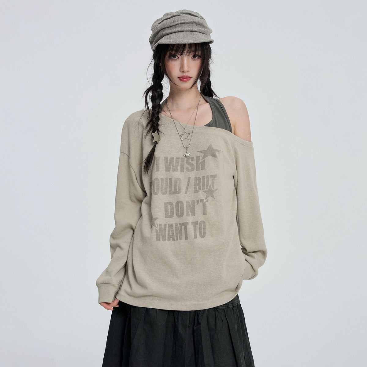 VEEMIX_Striped_One_Shoulder_Asymmetric_Print_Women's_Cotton_Long_Sleeve_T-shirts_1086603424723_MISSTT