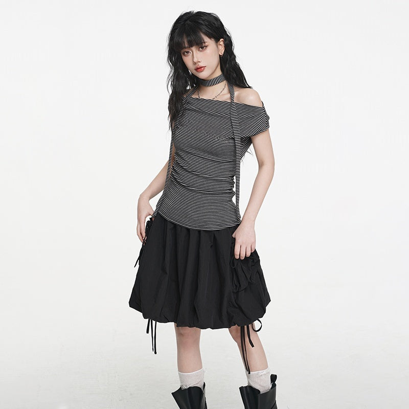 VEEMIX_Striped_One_Shoulder_Hotfix_Rhinestone_Ruched_High_Waist_Women's_Tencel_Cotton_Slim_T-shirts_1018511390144_MISSTT