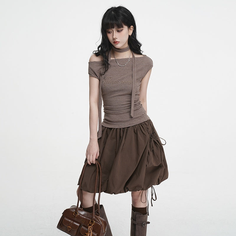 VEEMIX_Striped_One_Shoulder_Hotfix_Rhinestone_Ruched_High_Waist_Women's_Tencel_Cotton_Slim_T-shirts_1018511390144_MISSTT