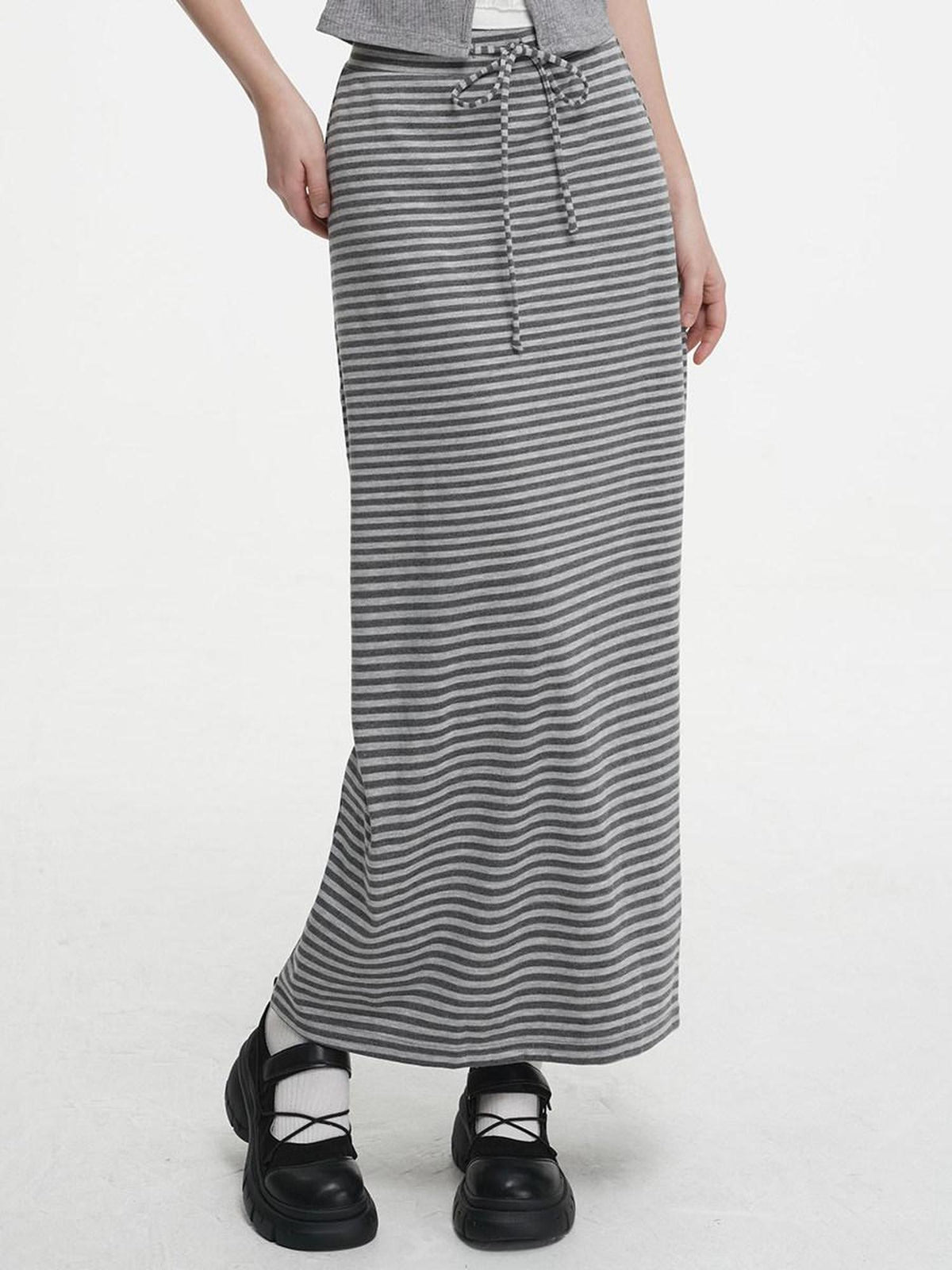 VEEMIX Striped Tie Waist Slim H Women's Polyester Rayon Blend Bodycon Maxi Dresses