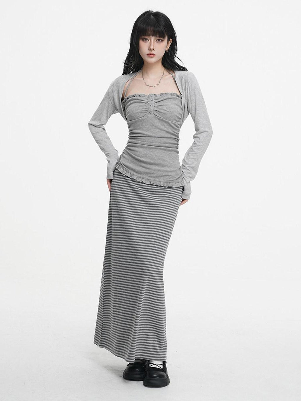 VEEMIX Striped Tie Waist Slim H Women's Polyester Rayon Blend Bodycon Maxi Dresses