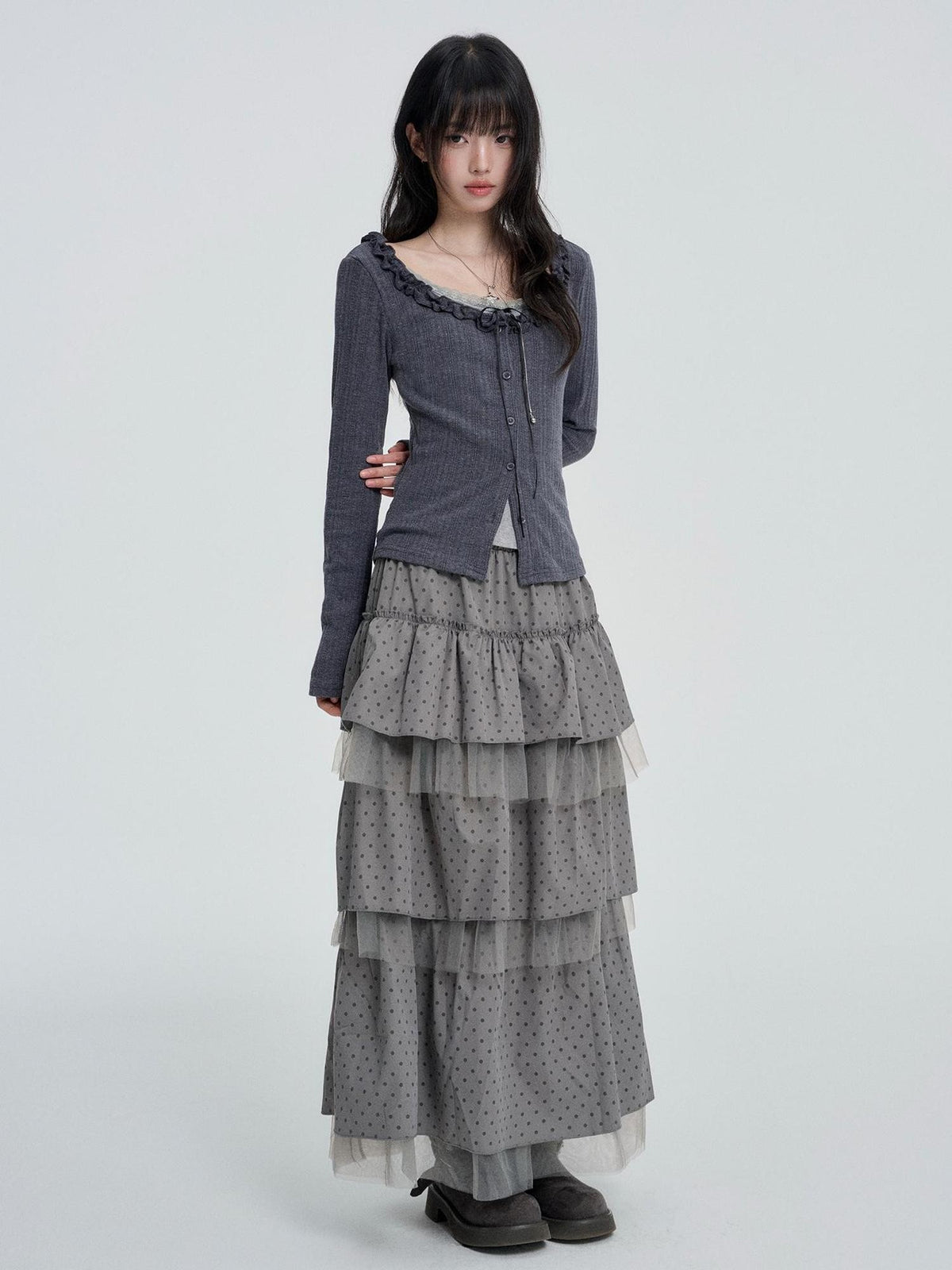 VEEMIX Sweet Lace Trim Faux Two Piece Women's Cotton Long Sleeve T-shirts