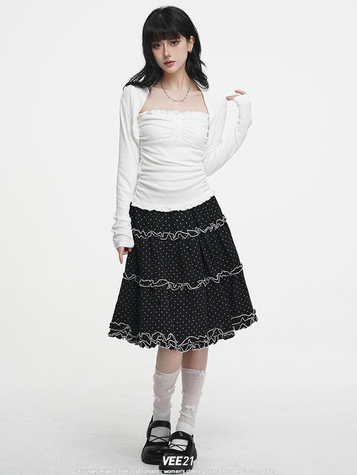 VEEMIX Sweet Lace Up Two Piece Long Sleeve Women's Cotton Blend Camisoles