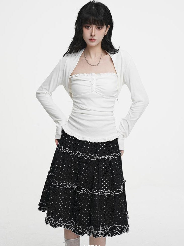 VEEMIX Sweet Lace Up Two Piece Long Sleeve Women's Cotton Blend Camisoles