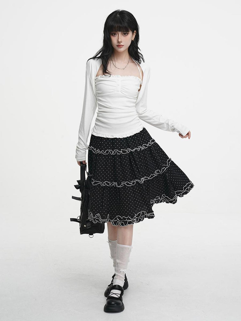 VEEMIX Sweet Lace Up Two Piece Long Sleeve Women's Cotton Blend Camisoles