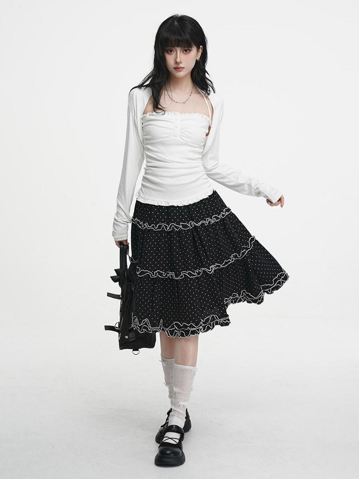 VEEMIX Sweet Lace Up Two Piece Long Sleeve Women's Cotton Blend Camisoles