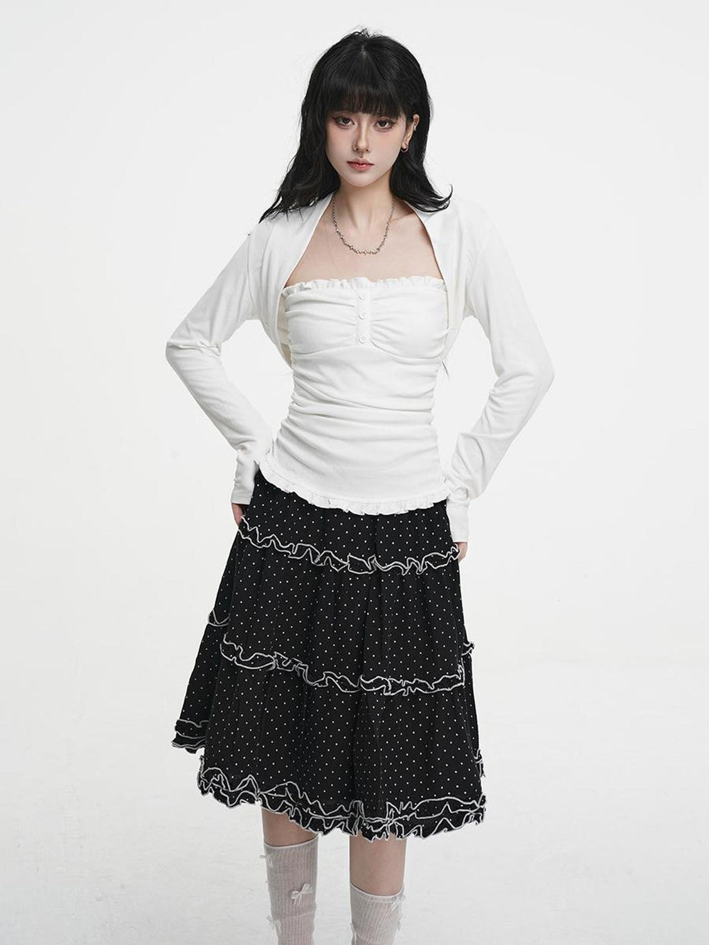VEEMIX Sweet Lace Up Two Piece Long Sleeve Women's Cotton Blend Camisoles