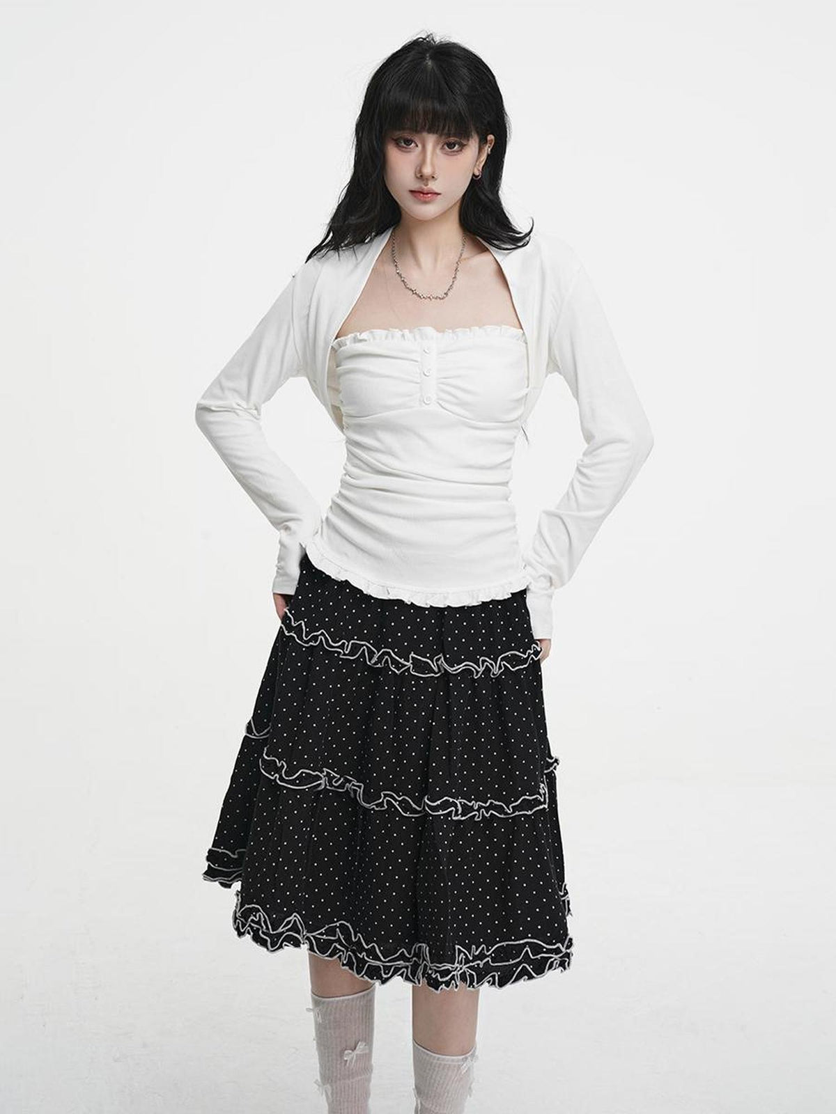 VEEMIX Sweet Lace Up Two Piece Long Sleeve Women's Cotton Blend Camisoles