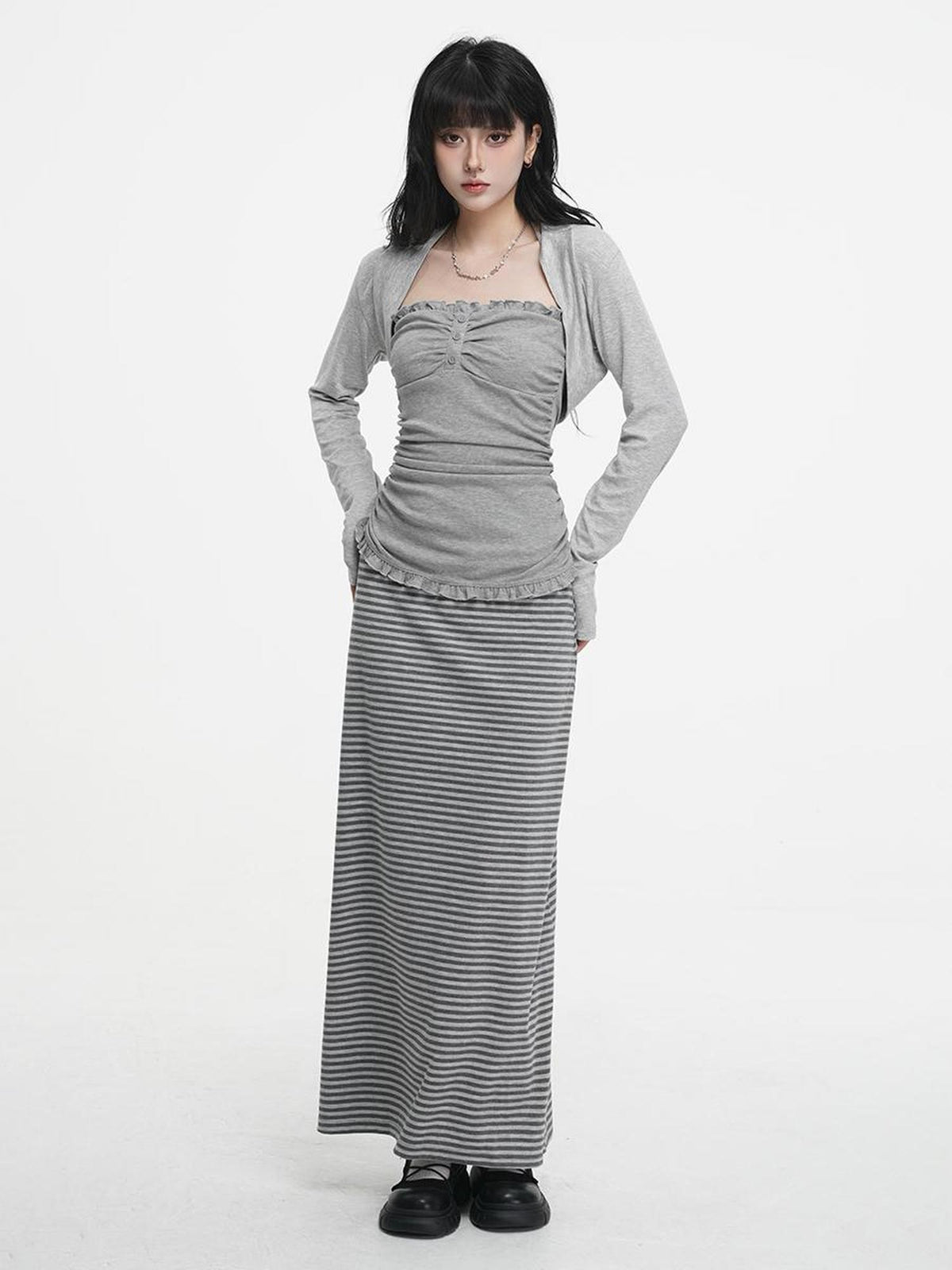 VEEMIX Sweet Lace Up Two Piece Long Sleeve Women's Cotton Blend Camisoles
