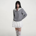 VEEMIX_White_Bow_Hollow_Out_Knit_Women's_Sweaters_991861425684_MISSTT