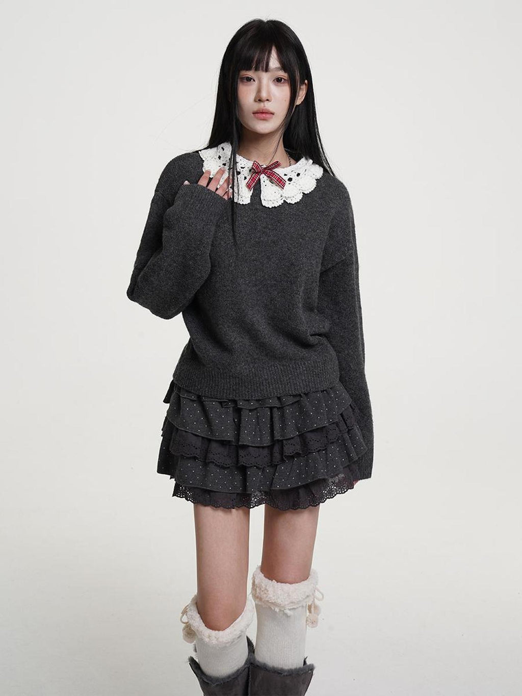 VEEMIX White Bow Hollow Out Knit Women's Sweaters