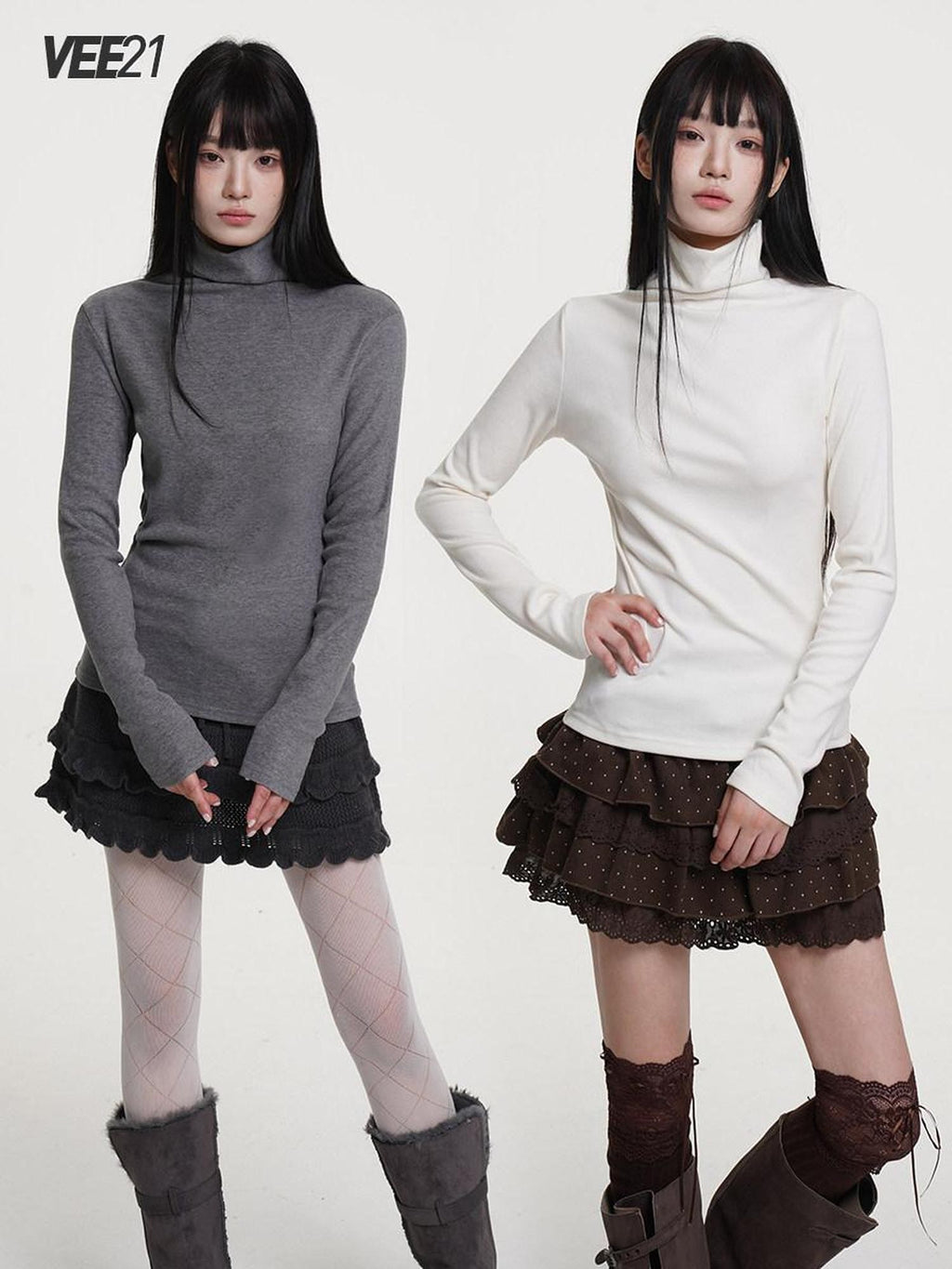 VEEMIX White Brushed Fleece Slim Fit Women's Viscose Blend Turtleneck Sweaters