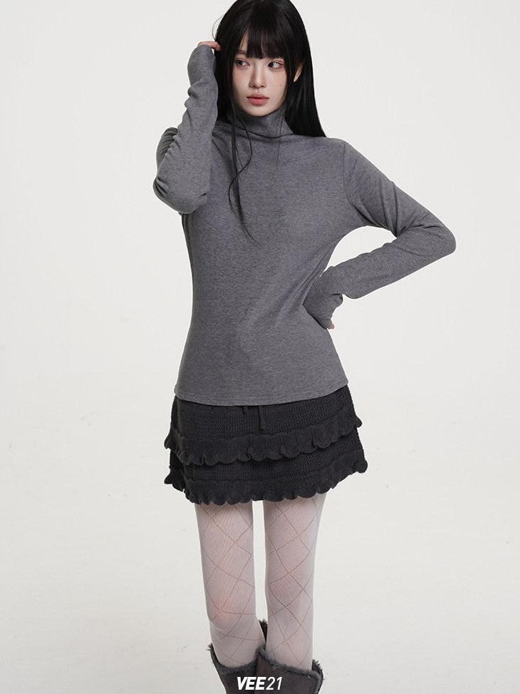VEEMIX White Brushed Fleece Slim Fit Women's Viscose Blend Turtleneck Sweaters
