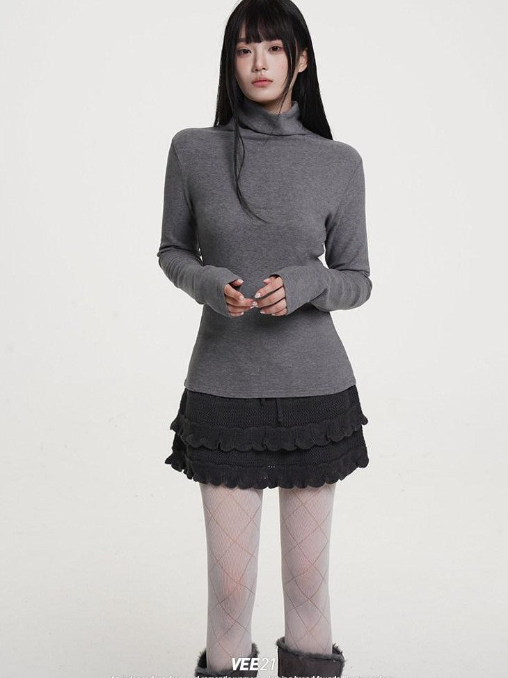 VEEMIX White Brushed Fleece Slim Fit Women's Viscose Blend Turtleneck Sweaters