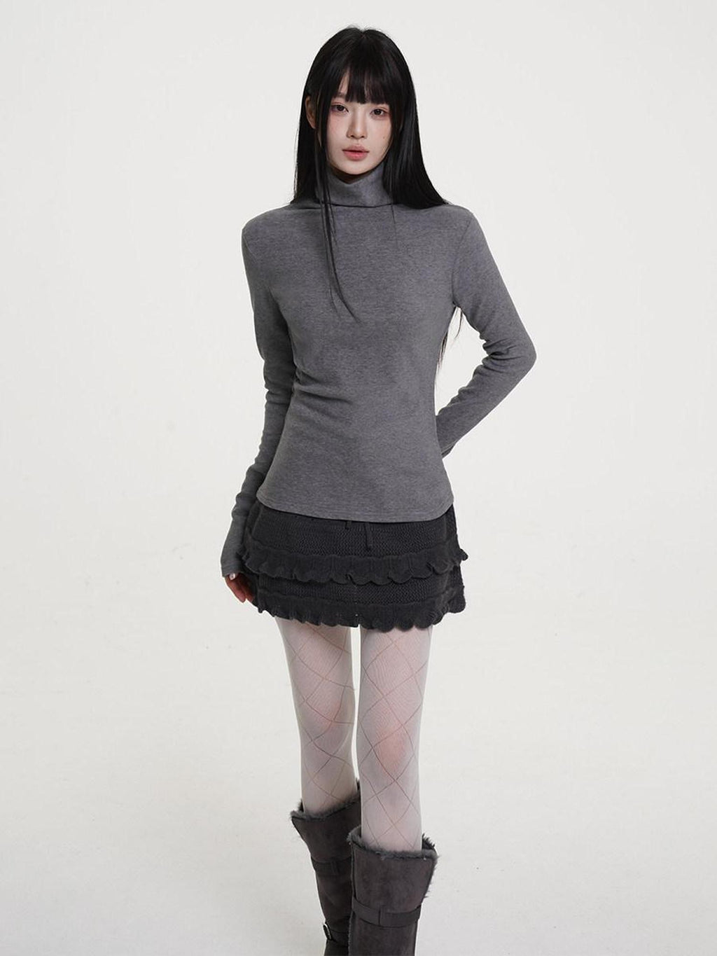 VEEMIX White Brushed Fleece Slim Fit Women's Viscose Blend Turtleneck Sweaters