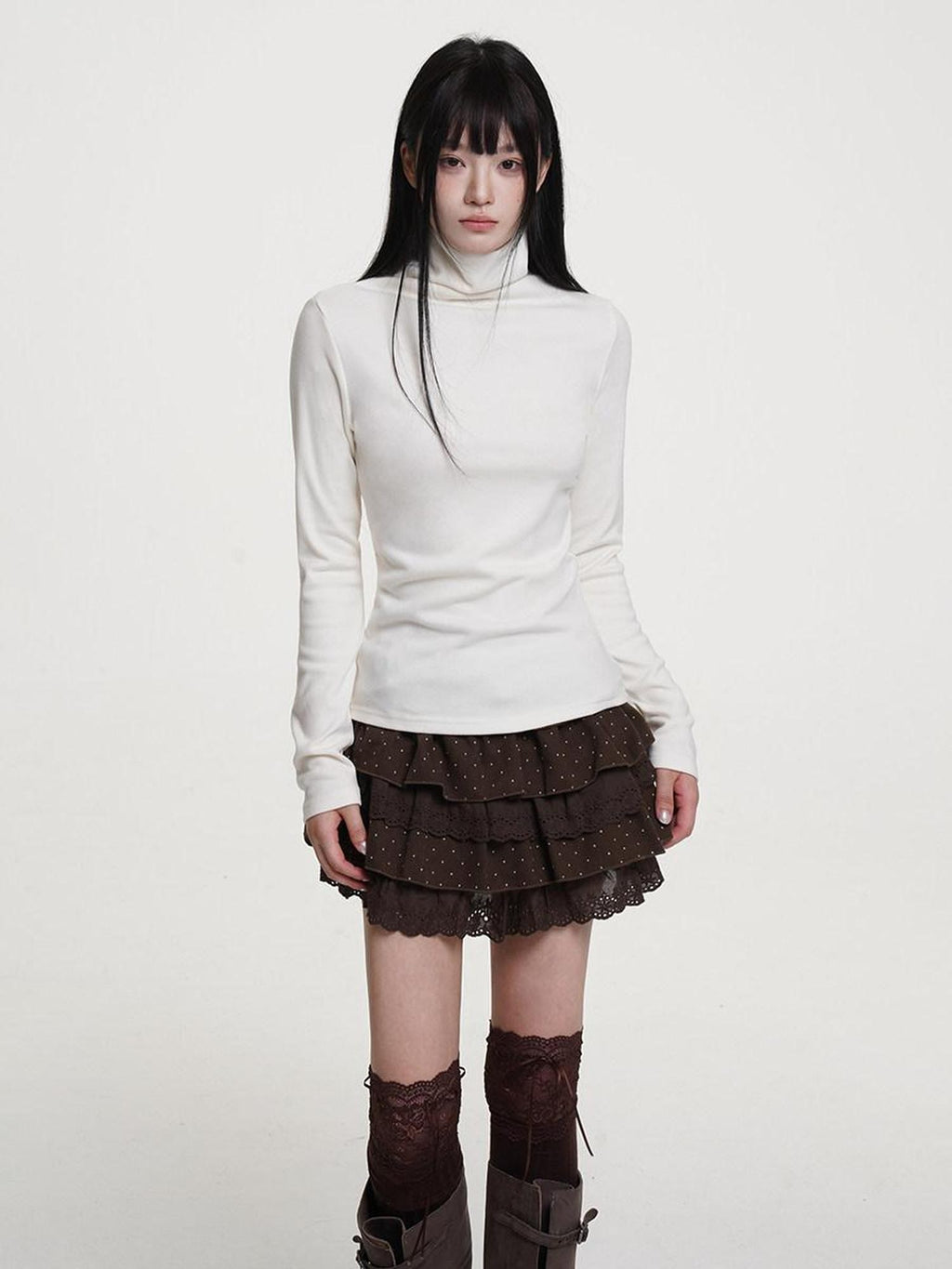 VEEMIX White Brushed Fleece Slim Fit Women's Viscose Blend Turtleneck Sweaters