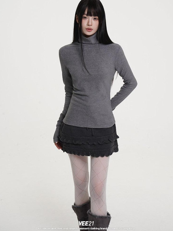 VEEMIX White Brushed Fleece Slim Fit Women's Viscose Blend Turtleneck Sweaters
