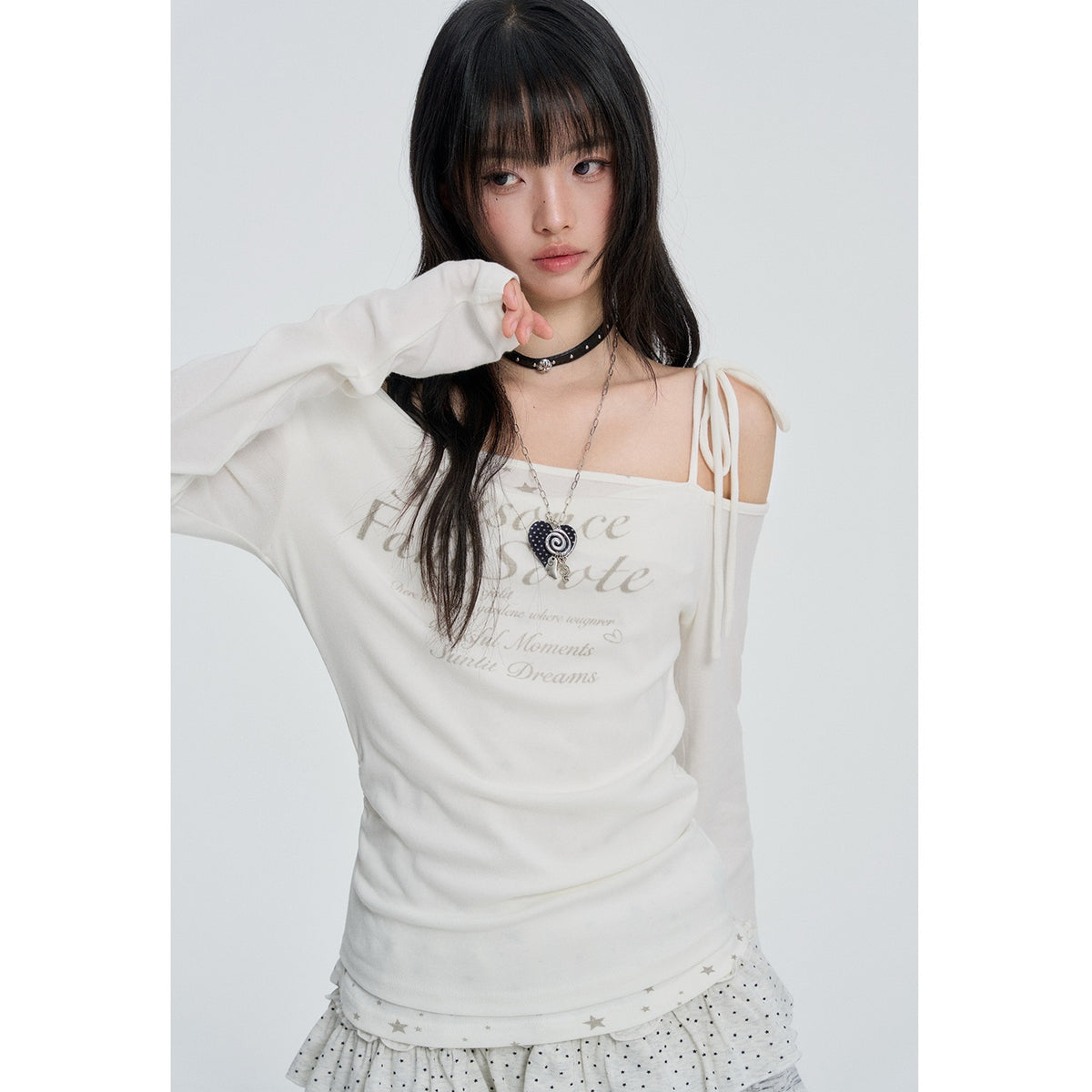 VEEMIX_White_One_Shoulder_Lace_Up_Print_Women's_Cotton_Long_Sleeve_T-shirts_1088563070212_MISSTT