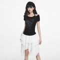 VEEMIX_White_Print_Halter_Layered_Rivet_Ruched_Women's_Lyocell_Slim_T-shirts_1015856417425_MISSTT