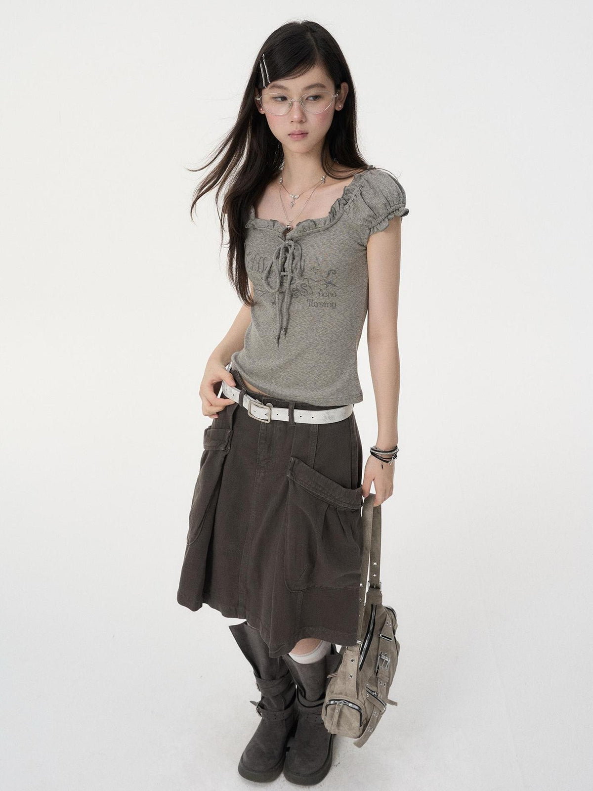 VEEMIX White Puff Sleeve Print Drawstring Slim Fit Women's Cotton Short Sleeve T-shirts