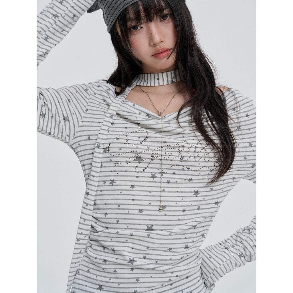 VEEMIX_White_Star_Striped_Print_Cowl_Neck_Women's_Slim_Fit_Long_Sleeve_T-shirts_1085578941183_MISSTT